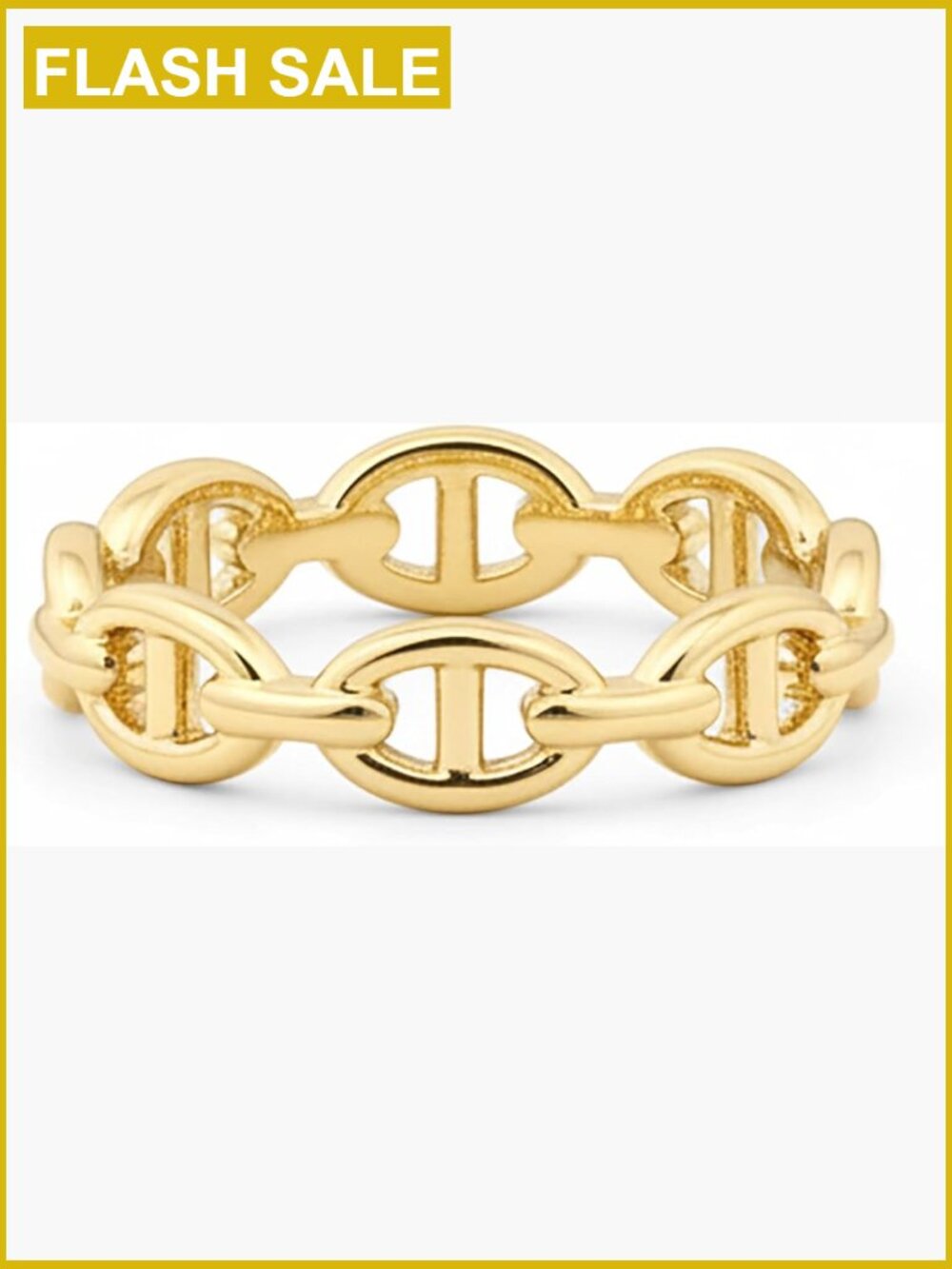 Stackable 14K Gold Plated Link Ring - 7mm Wide Thin Stainless Steel Band